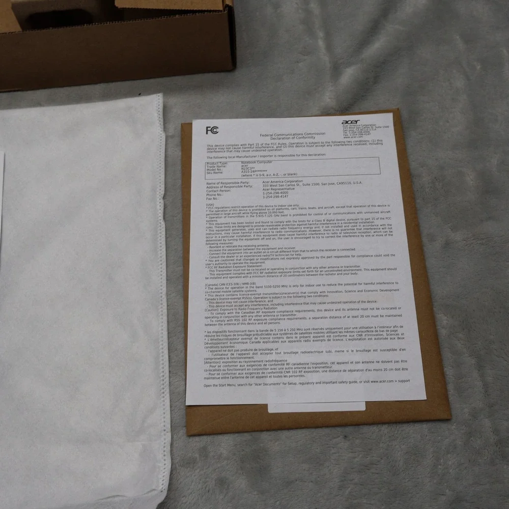 Acer Aspire 3 Retail Box Laptop Structural Supports Setup Guide Box‎ Only
